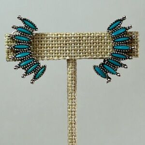 Turquoise Silver Tone Petite Point Stones Clip-on Earrings Southwest